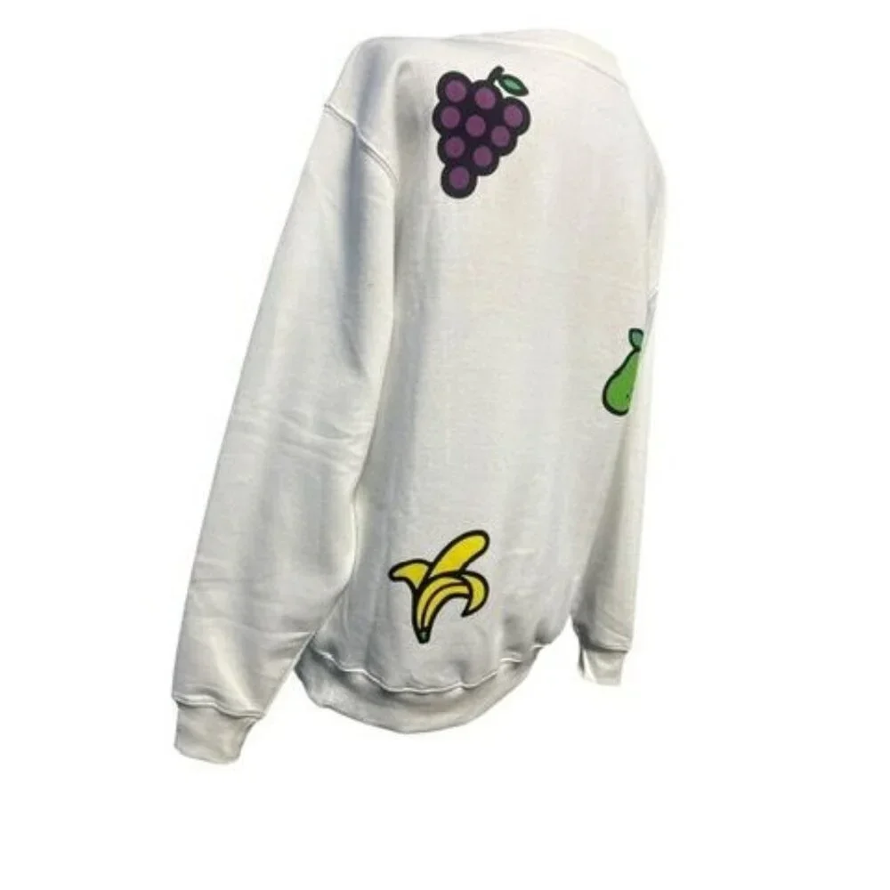 HELLO KITTY CREWNECK SWEATSHIRT WOMEN XS WHITE PREPPY LIGHT SWEATER RELAX